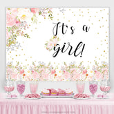 Lofaris Pink Spring Floral Its A Girl Baby Shower Backdrop